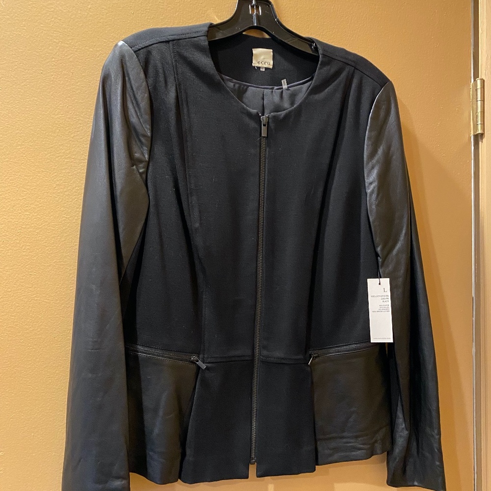 Ecru ladies Black Blazer with leather sleeves